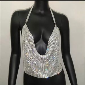 🎉Just In🎉Backless Metal Mesh Halter Crop Top